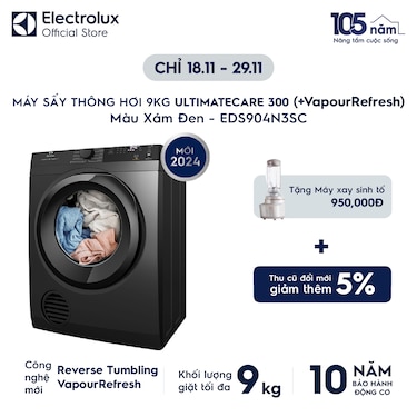 M&#225;y sấy Th&#244;ng hơi 9kg UltimateCare 300 -&#160; X&#225;m đen Onyx