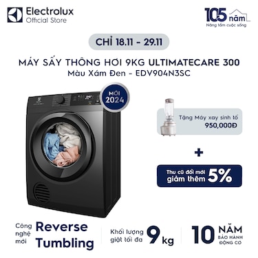 M&#225;y sấy Th&#244;ng hơi 9kg UltimateCare 300 -&#160; X&#225;m đen Onyx